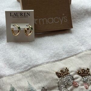 Lauren Ralph Lauren Gold-Tone Hoop Earrings w/ Green Stone | NWT